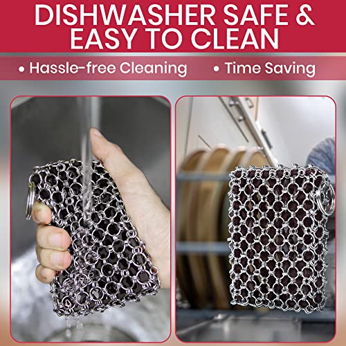 316L Cast Iron Scrubber Kit with Scraper Tool - Silicone Insert for Pan | Zylark Pan Cleaner Scrubber with Silicone Insert - Cast Iron Cleaning Kit - Chainmail Scrubber for Cookware - style: Black CIS with Scraper
