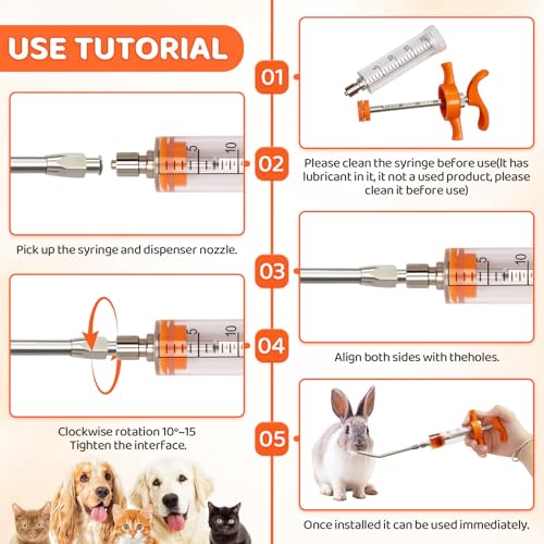 2Pcs Reusable Goat Syringe with 2 Drench Nozzle,Adjustable Dosage Sheep Drench Gun Syringe for Goats,Horse,Piglet,Calf,Dog,Livestock Supplies,20ML+50ML (Orange)