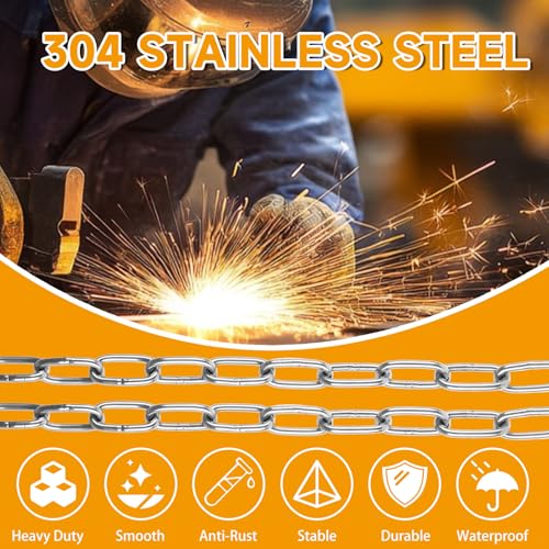 CYEAH 6 Pack Stainless Steel Outdoor Fence Gate Chains, 5/32 inch Gate Chain Lock for Outdoor Fence, 3.28 Ft Chain Link with Double-Ended Carabiners for Outdoor Fence and Metal Gates