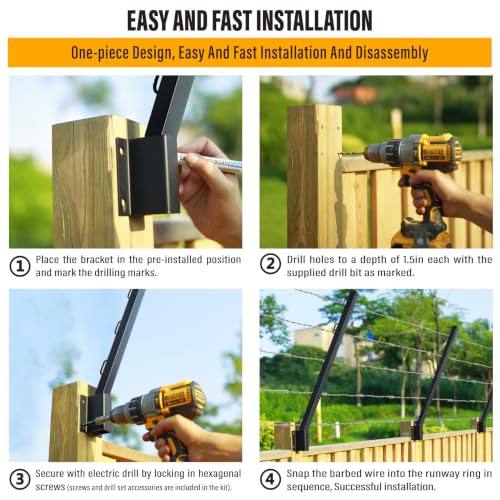 8-Pack Angle 25° Fence Post Extender, 31" Fence Barbed Wire Extend Arm，for Outdoor Fences to Increase Height, Protect Privacy and Pets Jumping Off (8, 31in-25°Angles - Wood Post) - size: 31in-25°Angles - Wood Post
