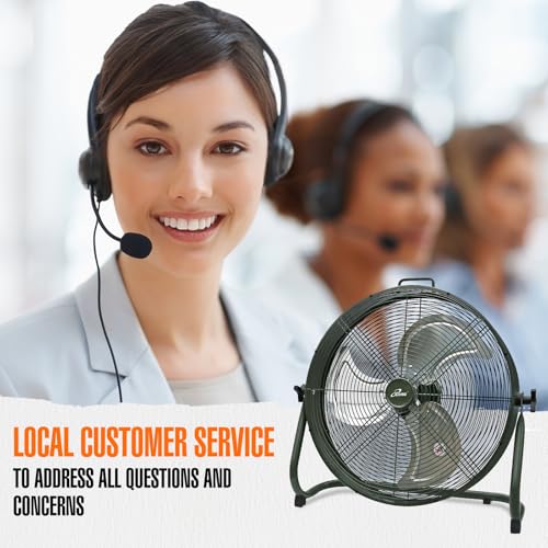 iLiving 18" Rechargeable Battery Operated Camping Floor Fan, High Velocity Portable Outdoor Fan with Metal Blade, With Built-in Lithium Battery for Whole Day Usage, 18 Inches, Military Green - size: 18 In