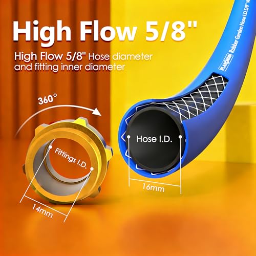 5/8 IN. × 75FT. Heavy Duty Rubber Garden Hose, High Flow 5/8" I.D. Brass Fitting No Memory Durable Heavy Duty Water Hose for Watering, Irrigation, Water Transfer Pump - color: Blue, size: 75FT