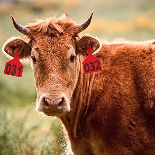 One-Piece Cattle Ear Tags 001-050 Number TPU Large Size Animal Identification Tags Cattle Livestock Ear Tags for Cows Hogs Sheep Tagging Farm Animal Supply (001-050, Red) - color: Red