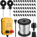Electric Fence Charger Kit 0.15J 2 Mile 50 Insulators 250ft Wire | 110VAC Plug in Energizer, Aluminum Wire for Poultry Pets, Socket Tool, Garden Pond Protection, AC Powered Outdoor Containment - style: 0.15 Joule