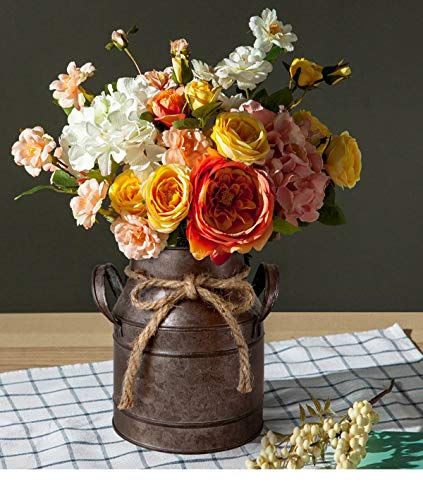 HyFanStr Shabby Chic Metal Flower Vase Rust Painted Decor Milk Can Bucket Country Primitive Jug Farmhouse Decoration Small - color: Rust-small