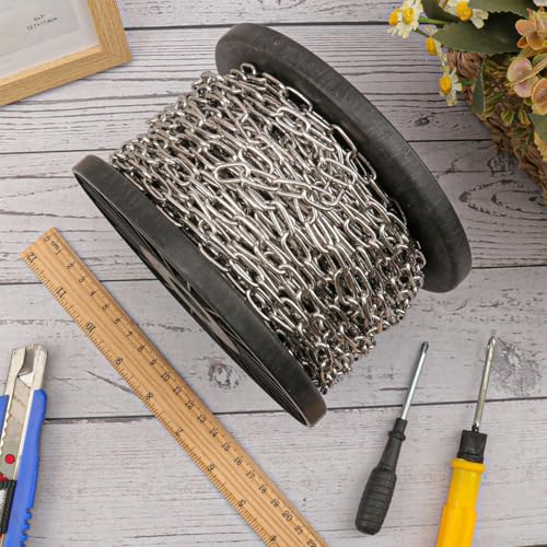 100 FT Stainless Steel Hanging Chain, 1/12" Metal Chain Roll, Jack Chain for Hanging Lightts, Plants, Signs & DIY Projects (with Spool) - size: 100 FT 1/12"