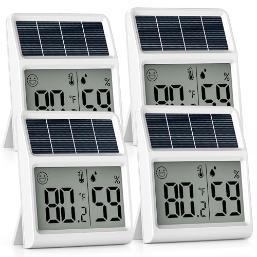 Digital Indoor Thermometer & Hygrometer, Light Powered (No Rechargeable Batteries Runs Only on Real-time Light Exposure) Solar Indoor Temperature and Humidity Monitor, Humidity Gauge - color: White