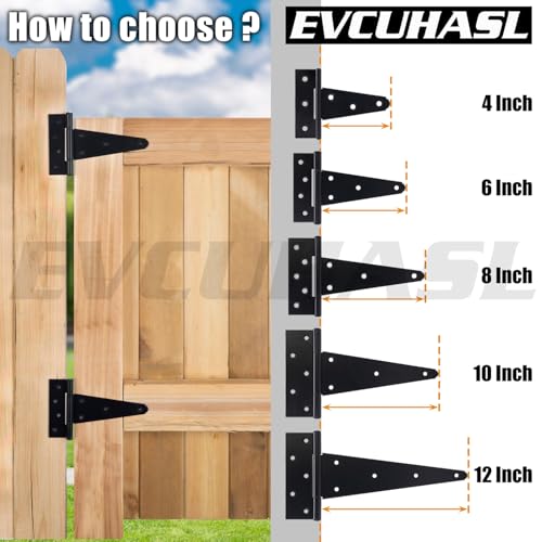 4 Inch T-Strap Gate Hinges, Shed Barn Door Hinges Heavy Duty, Black Tee Hinges for Wooden Fences, Yard Gate, Wrought Hardware Iron Rustproof (2 Pack/Set) - size: 4 Inch