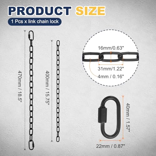 PATIKIL Gate Chain Lock, 19 in x 4mm Dia Alloy Steel Hanging Chain Lock with 2 Clasps for Stall Barn Fence Gate Hammock Swing Punching Sandbag Yoga Gym, Black