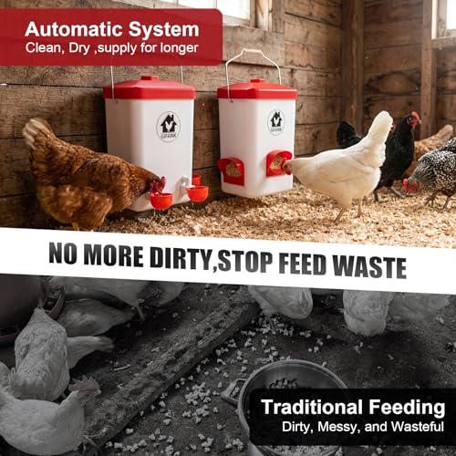 Chicken Automatic Feeder and Waterer Set,Chicken Water Feeder | 3 Gallon,Hanging Chicken Feeder and Waterer Set,with Nipples and Feeding Ports No Waste,Poultry Leg Band - color: Red