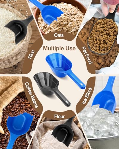 2 PACK Dog Food Scoop, 1 Cup Pet Food Scoop With Measuring Lines | Black and Blue, Clear Markings for Precise Measuring 1/2 and 1 Cup Line,Dishwasher Safe,Plastic,Portable and Sturdy - color: Black and Blue