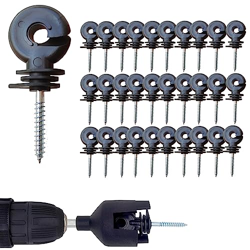 Electric Fence Insulator Screw-in Insulator Fence Ring Wood Post Insulator with Insulator Socket Tool for Animal Husbandry Electronic System (Electric Fence Insulator - 30PCS) - style: Electric Fence Insulator - 30PCS