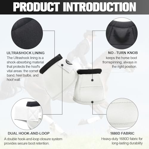 Horse Bell Boots for Outdoor Sports (White, XL) | Comfortable fit, prevents sprains, convenient hook and loop design, durable outdoor protection - color: White, size: XL
