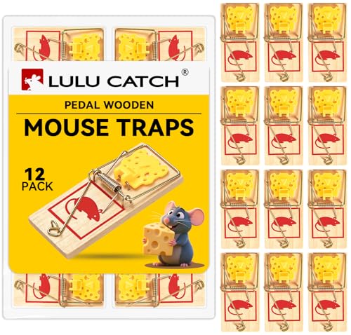 LULUCATCH Mouse Traps,12 Pack Classic Plastic Pedal Snap Traps for Indoor Outdoor Use, Fast & Effective High Catch Rate Wooden Mouse Traps, Reusable Mice Rodent Traps for Home, Garage & Kitchen