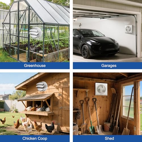 Solar Fan 8" with Adjustable Thermostat and Battery for Greenhouse | Solar Powered Exhaust Fans, Adjustable Temp Control, 25W Bifacial Panel, for Outdoor, shed, Chicken coop, Anti-backflow - size: 8 Inch