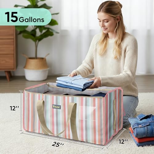 BALEINE Extra Large Storage Tote with Zippers & Carrying Handles, Heavy-Duty Oxford Fabric Moving Bags for Laundry, Space Saving, Storage, 2-Pack, Color Stripe - color: Color Stripe, size: 2-Pack
