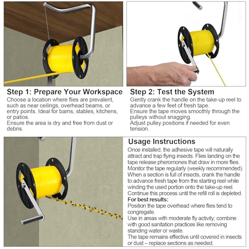 Qualirey 2 Pcs Sticky Fly Tape Roll 1000 ft Fly Ribbon Line Kit Housefly Reel Hanging Sticky Tape Trap Disposable Bug Strip for Barns Home Indoor Outdoor, Non-Toxic (Yellow) - color: Yellow
