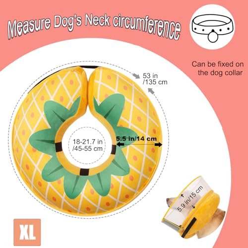 Inflatable Dog Cone Collar for Large Medium Small Dogs, Soft Dog Donut Collar Adjustable Recovery Cone for Pets After Surgery, Extra Enhanced Anti-Licking Guard Shield (Pineapple, X-Large) - color: Pineapple, size: X-Large