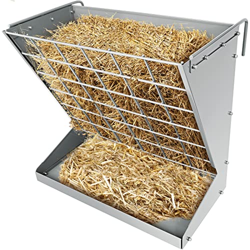 Wall Mount Hay Rack, Metal 2 in 1 Hay and Grain Feeder | Goat Hay Feeder,Livestock Feeder with Adjustable Distance, Hay Feeder for Goats, Sheep, Horse - color: Silver