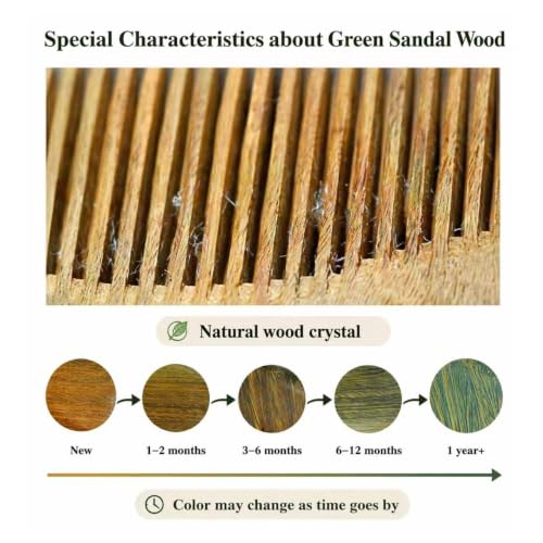 Onedor Handmade 100% Natural Green Sandalwood Hair Combs - Anti-Static Sandalwood Scent Natural Hair Detangler Wooden Comb (Fine Tooth) | Handmade, 0.05 in Tooth Spacing, Smooth Rounded Teeth, Helps Reduce Static, Smoothing, Finishing, Daily Styling - sty