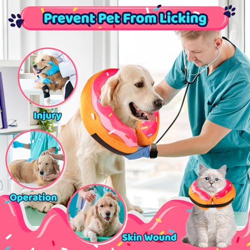 Grand Line Donut Inflatable Collar for Dogs and Cats, Soft Recovery Dog Cone After Surgery, Protective Pet Neck Cone for Small, Medium, Large Dogs, Not Block Vision (Pink, ML) - color: Pink Donut, size: M+/ML(Neck:10"-14")