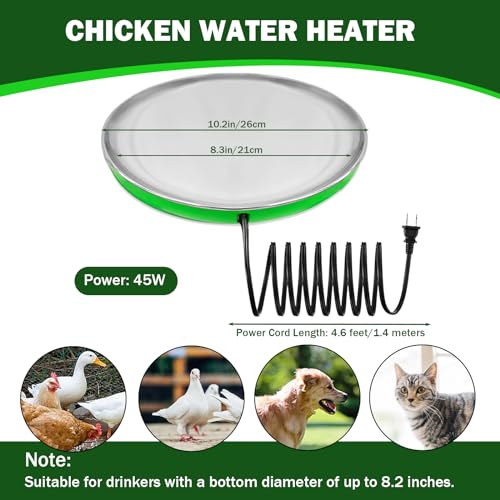 Heated Chicken Waterer Heater Base Poultry Water Heated Base for Plastic/Metal Poultry Pigeon Drinker Waterer Founts Winter Chicken Coop Accessories 45W 110V-250V
