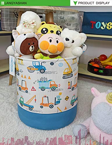 Round Thick Laundry Basket Collapsible Organizer Boys Engineering Car | Canvas Foldable Storage Hamper Sturdy Rope Handles for Household Gift Baskets Bedroom Clothes Toys Children Nursery - color: Thick Engineering Car