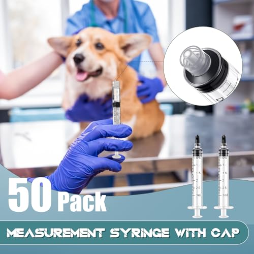 TrelaCo 50 Pack Syringe Without Needle Disposable Plastic Syringes with Cap Measuring Dispensing Tools Individually Sealed for Pets Feeding(3 ml) - size: 3 ml