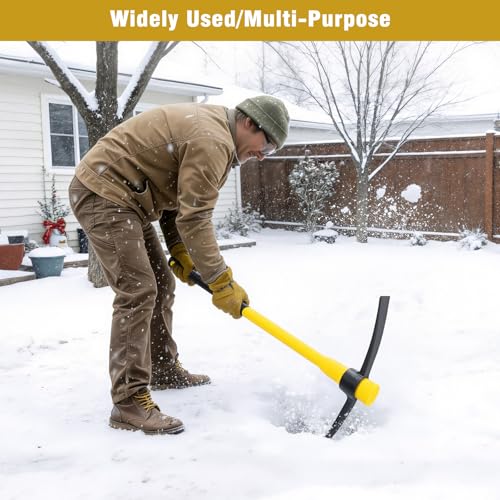 36 Inch Pick Mattock – Heavy Duty Rail Steel Garden Hoe with Fiberglass Handle, 2 in 1 Adze Hoe & Pick Axe for Digging, Landscaping, Yard Work, Outdoor