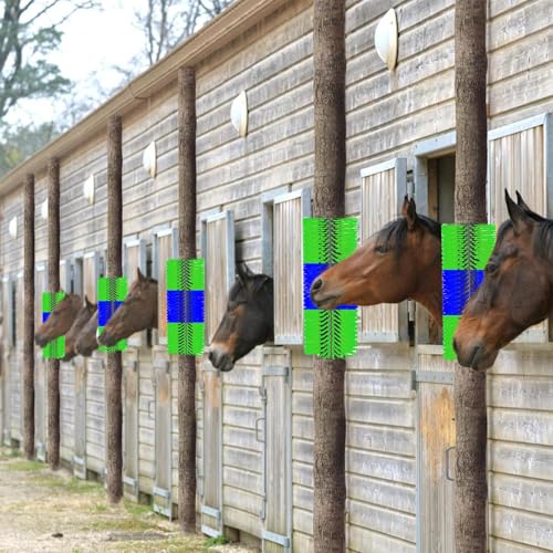 4pc Livestock Scratch Brushes, 20'' x 7.3'' Heavy Duty Cow Scratcher Wall Mount, Flexible Anti-Itch Grooming Tool for Cattle, Goat, Horse Grooming Supplies with Screws and Nuts - color: teal