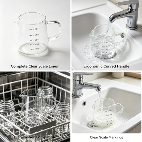 150ml/250ml High Borosilicate Glass Measuring Creamer Pitcher with Scale, Clear Glass Milk Cup for Coffee, Espresso, Milk, Baking and Kitchen
