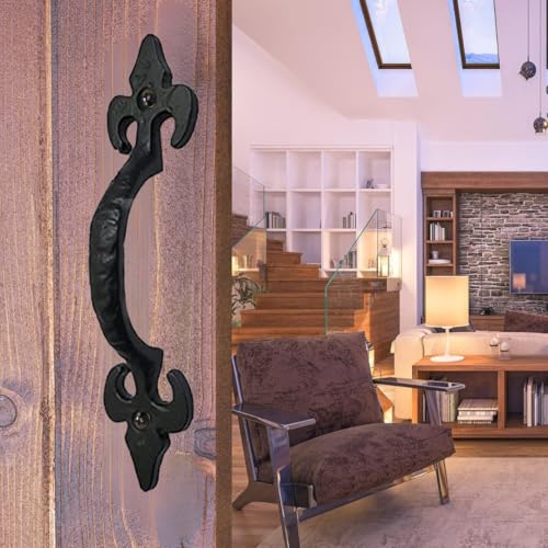2-Pack 8 Inch Fleur Arc Barn Door Handle - Black Cast Iron Pull for Sliding Doors, Gates, Sheds, Fences, Closets - Indoor Outdoor Farmhouse Hardware - size: 8" - 2 Pack, style: Fleur Arc