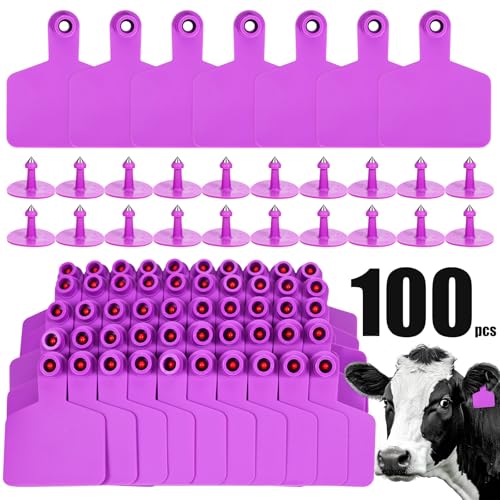 Blank Cattle Ear Tags 100 Pieces Livestock Identification Tags Blank Livestock Ear Tags for Cattle Cow Pig Goat Sheep Dog (Purple 3x2.5'') - color: Purple 3x2.5''