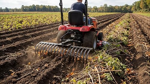 IMPACT IMPLEMENTS® Cat-0 Agricultural Field Landscape Rake with Spring Steel Tines for Quick Clearing of Field Debris, Leaves, Thatch and More.