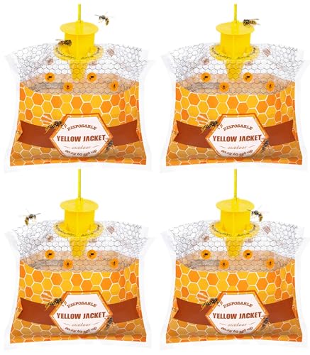4 Pack Disposable Wasp Traps Outdoor Hanging Bags | Weatherproof Carpenter Bee Traps for Outside, Hornet & Yellow Jacket Trap, Wasp Catcher for Patio Garden Yard - size: 4 Pack