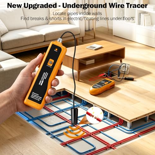 F02 Underground Wire Locator & Fault Finder, Buried Cables with Earphone, Fast Break/Short Detection for Dog Fence & Irrigation Wires - color: Yellow