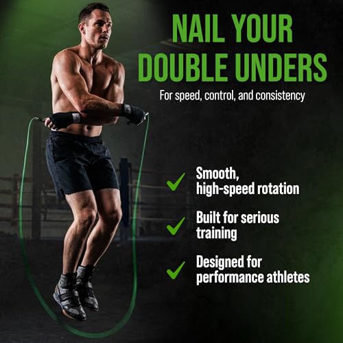 Bear KompleX Speed Jump Rope - Adjustable Tangle-Free Skipping Rope, Lightweight Handles, Smooth 360° Swivel Bearings, 2 Steel Cables, Free Carrying Case - color: Black/Green