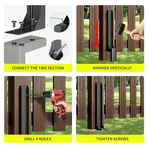 2pcs Fence Post Repair Kit - Fix Rotted or Damaged Wood Posts Without Replacement! Heavy-Duty Steel Brackets & Concrete Anchors for Permanent Stabilization