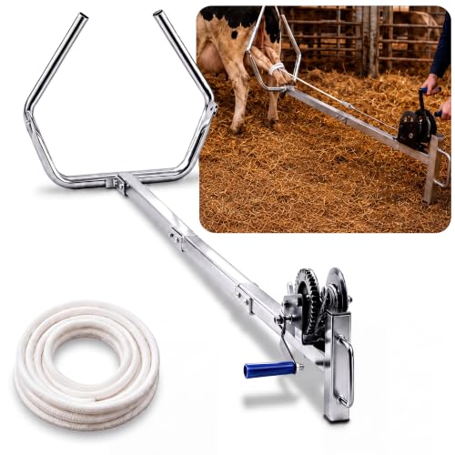 80'' Calf Puller with Hand Crank Gear System and Nylon Rope | Enhanced Calving Efficiency, Effortless Extra Long Reach, Non-slip Handle, for Difficult Large Calf Delivery & Vet Use