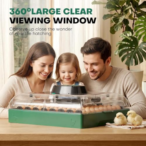 72 Eggs Hatching Incubator for Chicken/Duck/Quail | Automatic Egg Turner, Humidity Control, Digital Temp, 360° Clear View, Ideal for Lab School Farm
