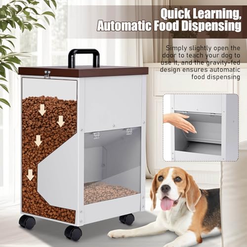 28Lbs Automatic Dog Feeder Large Breed, Easy to Move with Wheels | Outdoor Gravity Dog Feeder, Galvanized Metal Self Feeding Dog Food Dispenser with Clear Door, Pet Feeding Station