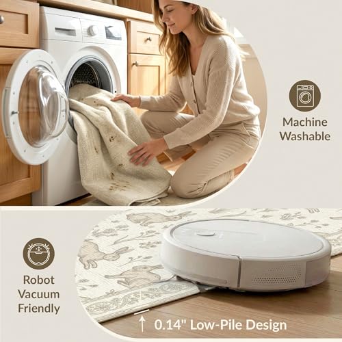8'x10' Washable Cottagecore Bunny Large Rug, Ivory Non-Shedding Pet Friendly Carpet Foldable Easy Care Mat for King Size Bedroom, Master Suite, Under Bed | Ref:1969513 - color: Beige/Pattern 21, size: 8' x 10' (Rectangular)