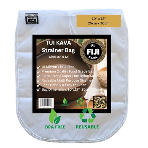 Traditional Kava Strainer Filter | 75 Micron Nylon Commercial Food Grade Quality | BPA-Free | Nut Milks | 10 x 12 inch | Draw string | Durable | Reusable | Environment friendly packaging