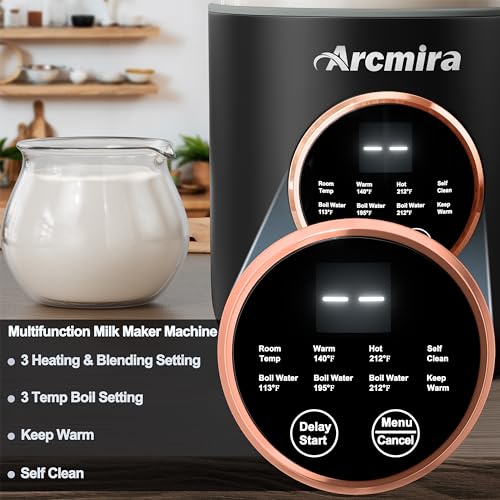 Arcmira Automatic Nut Milk Maker Machine, 35oz Soy Milk Maker with 10 Blade | No Soak/Delay Start/Keep Warm/Self-Clean for Homemade Almond/Soy/Oat Milk, Juice, Plant-Based & Dairy Free for Family & Party - color: Black