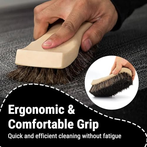 YeewayVeh Leather Cleaning Brush, Long Bristle Horse Hair with Sticker | Soft Car Detailing for Interior Leather Seat & Home Furniture, Scratch-Free & Non-Lint