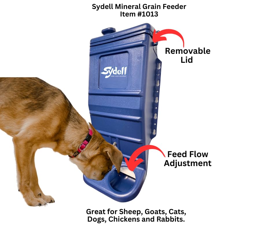 Sheep and Goat Grain Mineral Feeder, Large Outdoor Forage Grain Feeding System, Supports Up to 10 Small Livestock, Weather Resistant Heavy-Duty Plastic, Fence Mounted