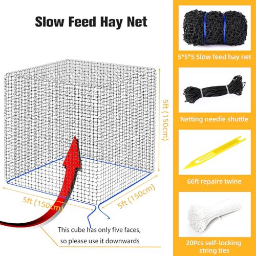 Round Bale Hay Net for Horses-5x5ft Size, Nylon Net with 1.75 Inch Holes | Thick & Durable Round Bale Hay Net for Horses - 5x5ft, Slow Feed Hay Nets for Horses and Goats - Healthier Feeding Solution