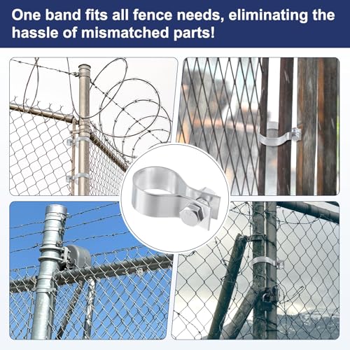M METERXITY 6-Pack Brace Bands Chain Link Fence Parts, 13/16 Inch Galvanized Steel Chain Link Brace Band with Bolts and Nuts for Fence/Gate/Posts/Rust-Resistant [Silver] - size: 13/16 inch