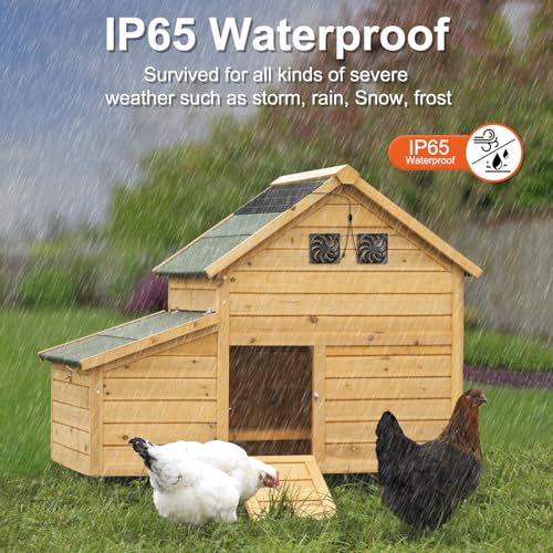 Solar Powered Fan Kit 12.6 Inch IPX7 Weatherproof, 15W Solar Panel with 2 Waterproof Fans, Intake or Exhaust Air Fan for Outside Backyard Chicken Coops, Greenhouses, Doghouse - size: 15