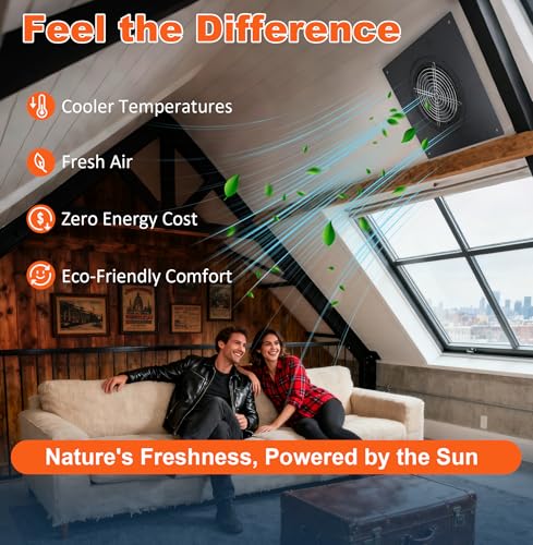 Bghdas 25W Solar Attic Fan, 8 Inch Waterproof Roof Vent Exhaust Fan | IP68 waterproof solar roof vent, ideal ventilation for garage, shop, greenhouse and warehouse